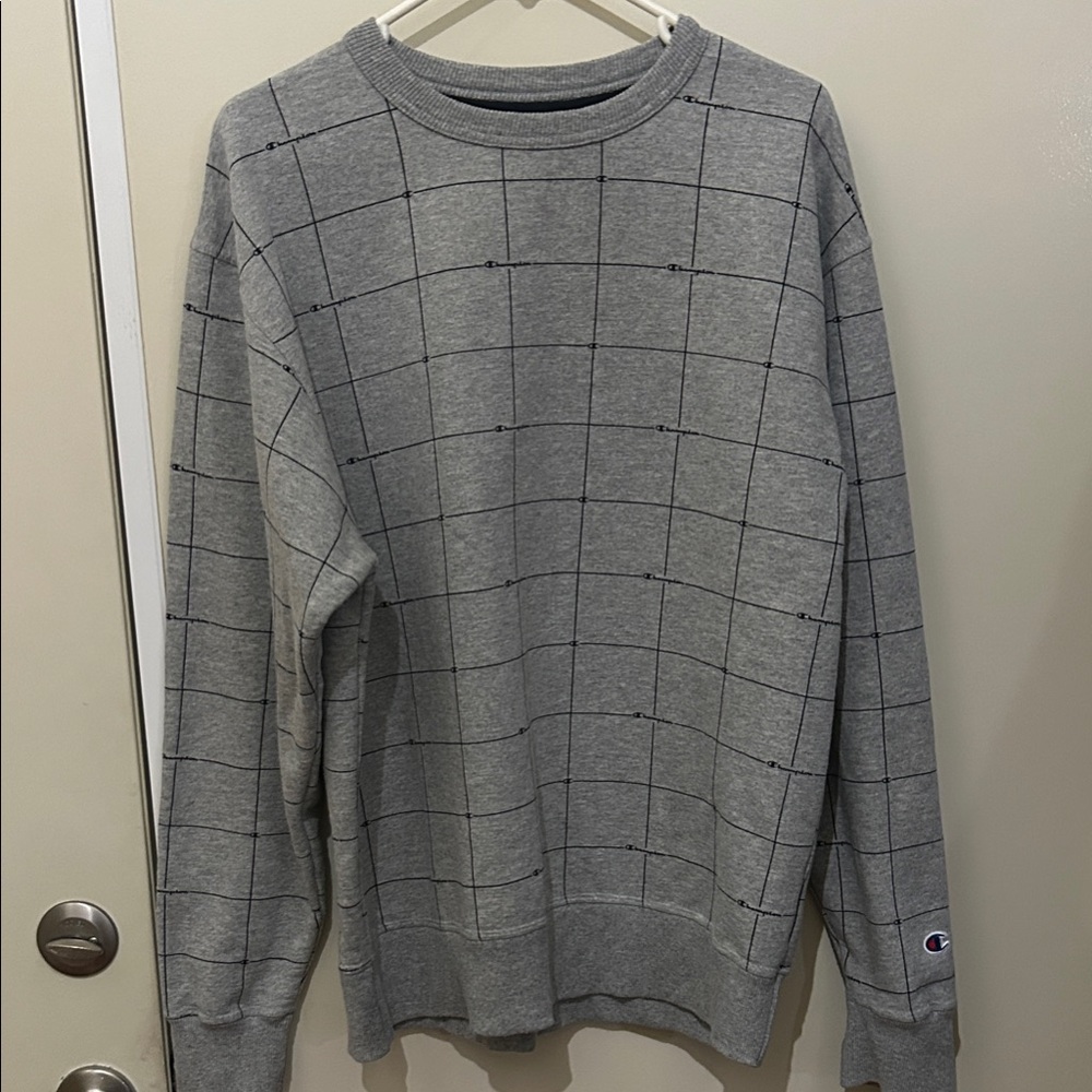 Champion Men's Gray Grid Crewneck Sweater